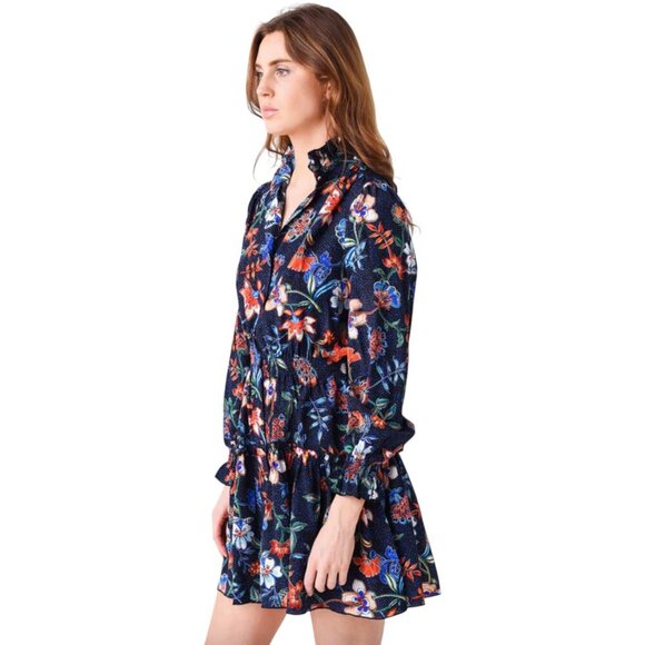 Hunter Bell Women's Joplin Dress Floral Silk Size Small Ruffle High Neck - Picture 2 of 11